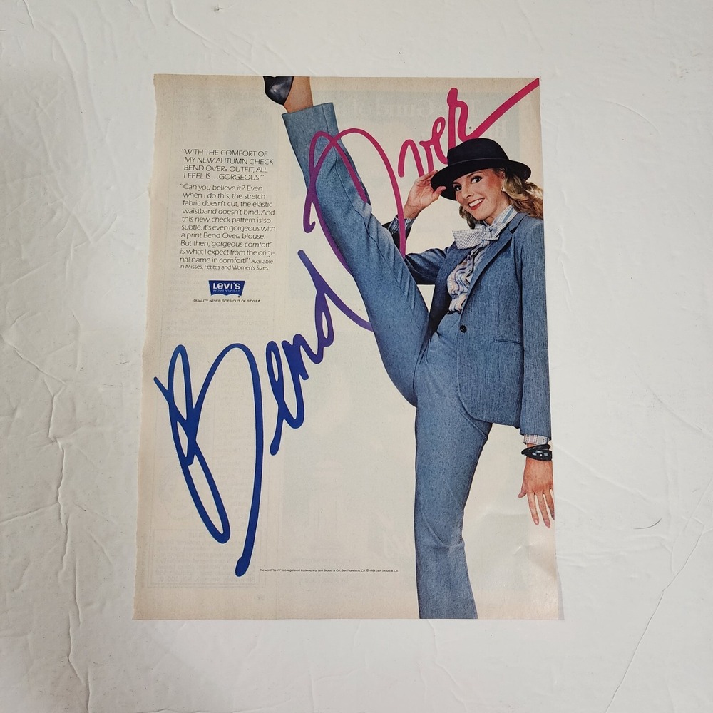 Vintage 1984 Levi's Print Ad Blonde Model Kicking Leg Magazine Clipping 8x11